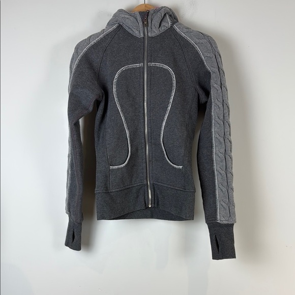 lululemon athletica Tops - Lululemon Scuba Jacket Hoodie Sweater Fleece Cable Knit Full Zip Gray Size 2